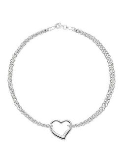 14K Gold Double Strand With Heart Anklet, 10"