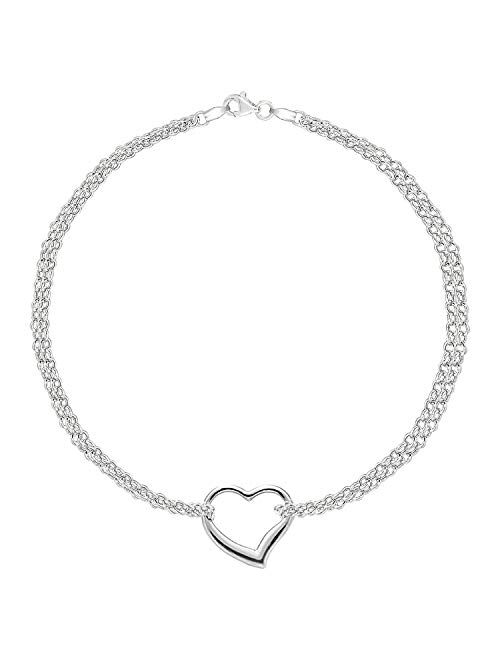 14K Gold Double Strand With Heart Anklet, 10"