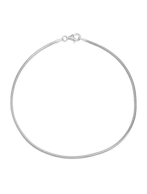 Simple Plain Snake Chain Anklet Ankle Bracelet For Women 925 Sterling Silver Made In Italy 9 Inch 1.5MM