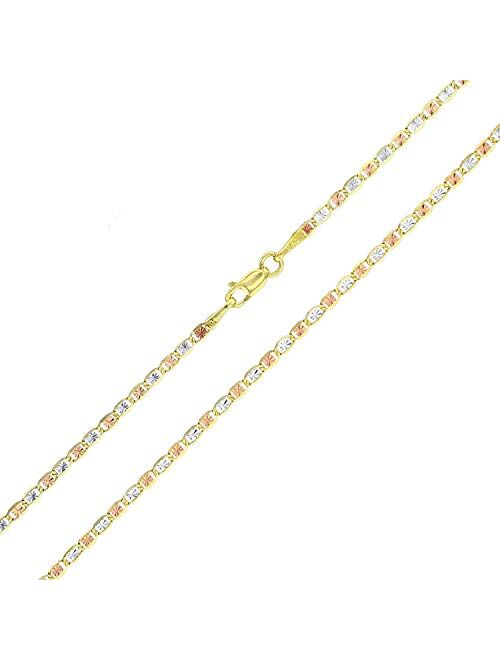 14K Tricolor Gold 2mm-6mm Diamond Cut Valentino Chain with Star or Heart Styles | Italian Gold Chain | Valentino Necklaces For Men and Women