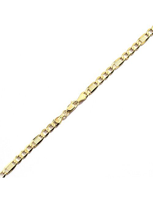 Floreo 10k Yellow Gold 5mm Hollow Bar Figaro Chain Bracelet and Anklet for Women and men