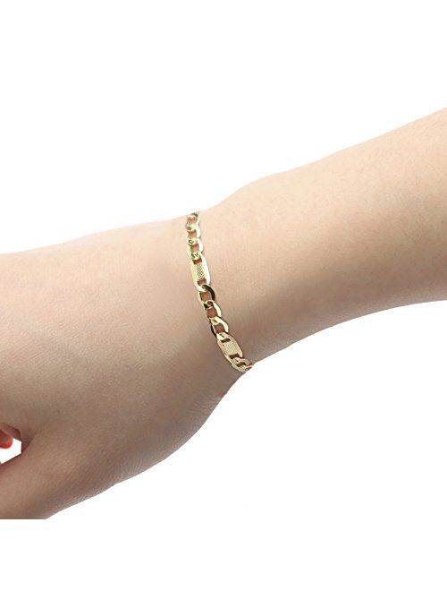 Floreo 10k Yellow Gold 5mm Hollow Bar Figaro Chain Bracelet and Anklet for Women and men
