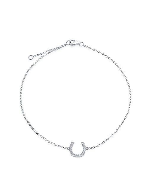 Equestrian Horseshoe Pave CZ Anklet Lucky Charm Anklet Bracelet For Women 14K Gold Plated 925 Sterling Silver 9-10 Inch