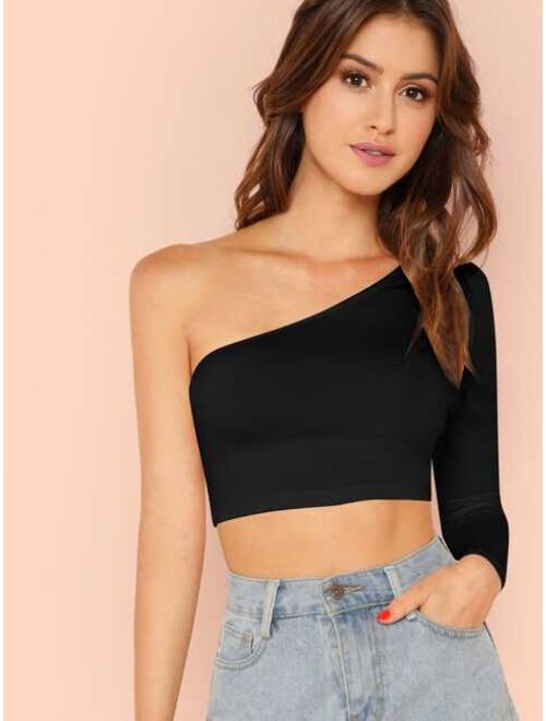 Shein Solid One-Shoulder Crop Top