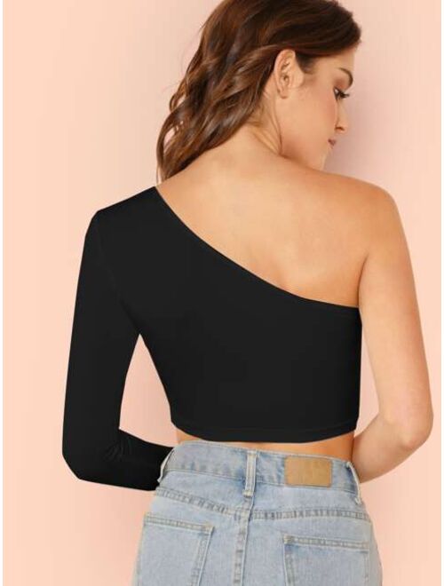 Shein Solid One-Shoulder Crop Top