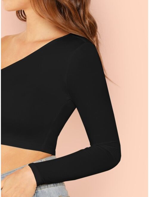 Shein Solid One-Shoulder Crop Top