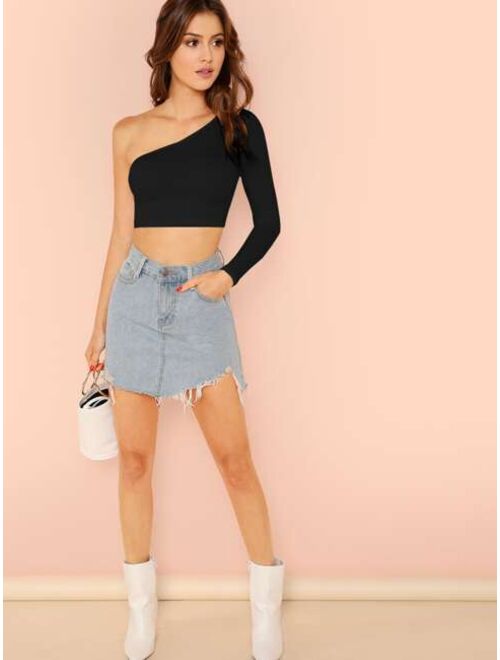 Shein Solid One-Shoulder Crop Top