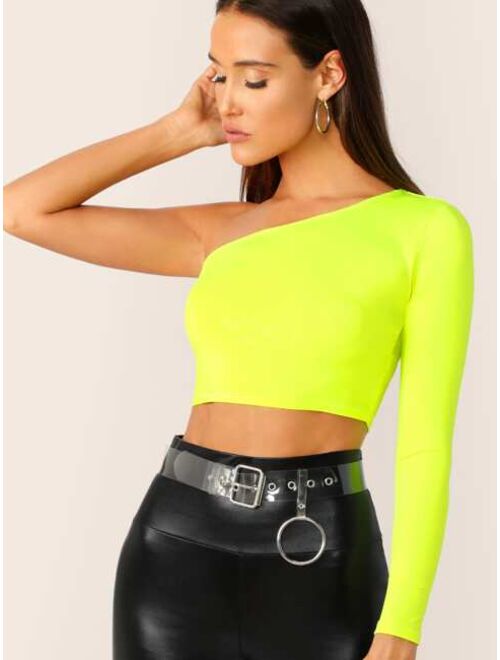 Shein Solid One-Shoulder Crop Top