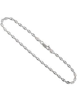 2.5mm Sterling Silver Puffed Anchor Chain Necklaces & Bracelets Nickel Free Italy, sizes 7-30 inch