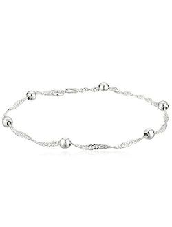 Adabele Sterling Silver Anklet Bracelet Singapore Cute Dainty Elegant Chain 3mm Ball Women Girls Anniversary Birthday Mother's Gifts
