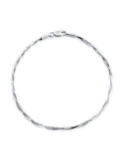 Simple Interlocking Double 2 Strong Box Snake Chain Anklet For Women Ankle Bracelet 925 Sterling Silver Made in Italy