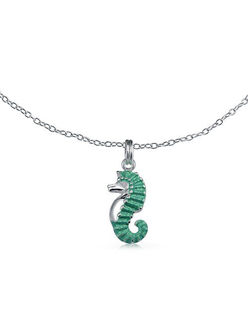 Seahorse Nautical Teal Enamel Stardust Dangle Charm Anklet Link Ankle Bracelet For Women 925 Sterling Silver 9-10 Inch