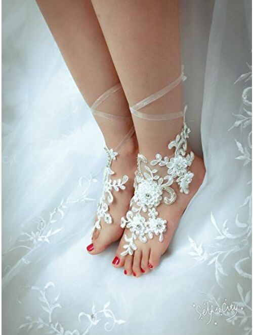 Love Millie Lace Design Handmade Barefoot Sandals, Destination Wedding Anklets