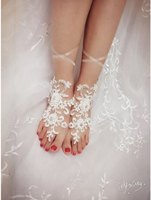 Love Millie Lace Design Handmade Barefoot Sandals, Destination Wedding Anklets