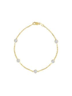 Floreo 14k Yellow Gold Round Cubic Zirconia (4mm CZ) Cable Anklet and Bracelet