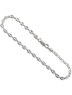3.5mm Sterling Silver Puffed Anchor Chain Necklaces & Bracelets Nickel Free Italy, sizes 7-30 inch