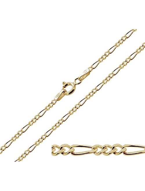 1mm thick 18K gold plated on solid sterling silver 925 Italian diamond cut FIGARO curb link chain necklace bracelet anklet - 15, 20, 25, 30, 35, 40, 45, 50, 55, 60, 65, 7