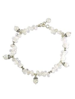 NOVICA Rainbow Moonstone Anklet with .925 Sterling Silver Accents 'Mystic', 9.5-10.25"