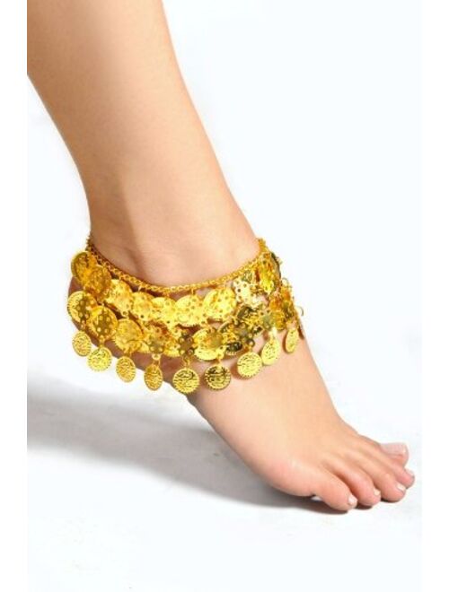 Pearl Belly Dance Exotic Fashion 3 Row Coin Anklet - GOLD (1pc)