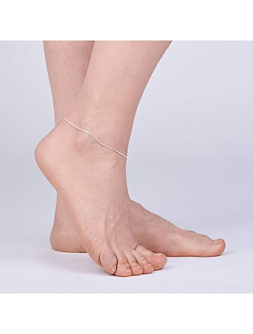 Amberta 925 Sterling Silver Adjustable Anklet - Classic Chain Ankle Bracelets - 9" to 10" inch - Flexible Fit