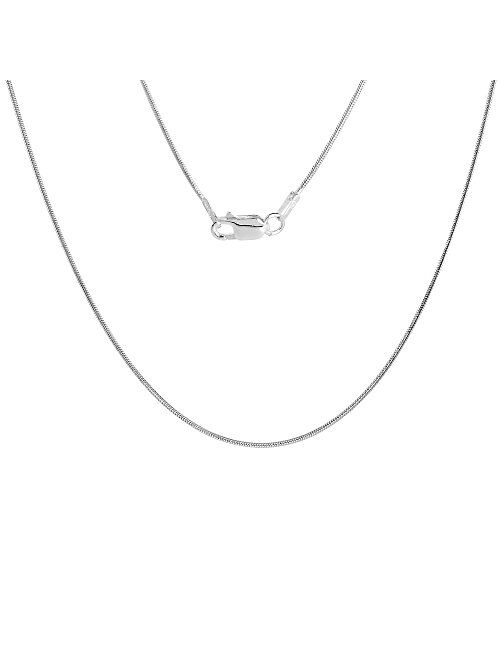 Sterling Silver 0.9mm - 3mm Plain Snake Chain Necklaces Bracelets & Anklets for women and Men Nickel Free Italy 7-30inch