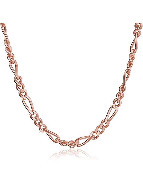 2.25mm Figaro Chain in Gold Plated Silver, Rose Gold Plated Silver & Sterling Silver 7-36 Inches