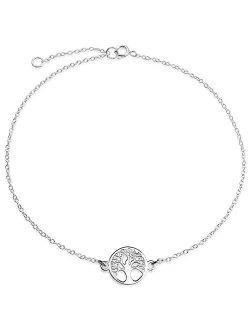 Round Celtic Family Tree Of Life Anklet Ankle Bracelet For Women 925 Sterling Silver Adjustable 9 To 10 Inch