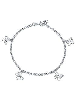 4 Multi Butterfly Anklet Dangle Charm Ankle Bracelet For Women 925 Sterling Silver 9 To 10 In Extender
