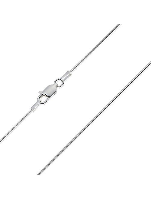 1mm thick solid sterling silver 925 Italian round SNAKE chain necklace chocker bracelet anklet with lobster claw clasp - 15, 20, 25, 30, 35, 40, 45, 50, 55, 60, 65, 70, 7