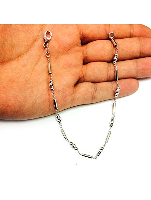 Fancy Link With Faceted Beads Chain Anklet In Sterling Silver