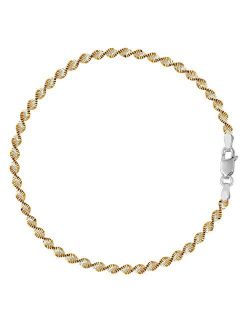 White And Yellow Singapore Style Chain Anklet In Sterling Silver
