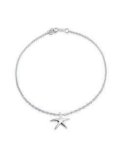 Nautical Starfish Beach Marine Life Charm Anklet For Women Link Ankle Bracelet For Women 925 Sterling Silver 9 Inch