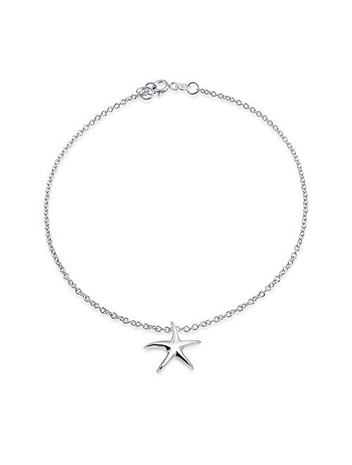 Nautical Starfish Beach Marine Life Charm Anklet For Women Link Ankle Bracelet For Women 925 Sterling Silver 9 Inch
