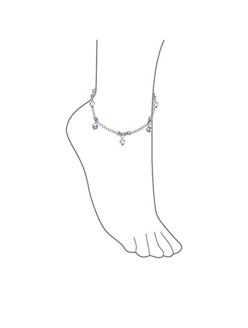 Multi Jingle Bells And Hearts Dangle Charms Anklet Pattilu India Ankle Bracelet For Women 925 Sterling Silver 9.5 Inch