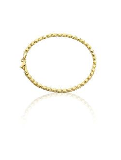 Floreo 10k Yellow Gold 3mm Relationship and Friendship Mirror Chain Hand and Ankle Bracelet with Heart Charms