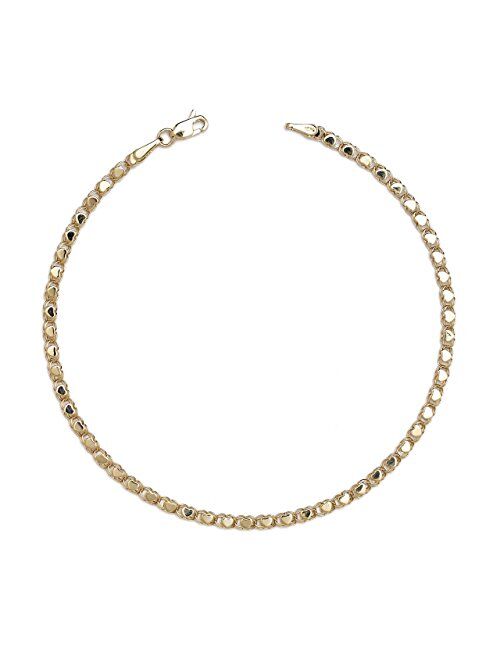 Floreo 10k Yellow Gold 3mm Relationship and Friendship Mirror Chain Hand and Ankle Bracelet with Heart Charms