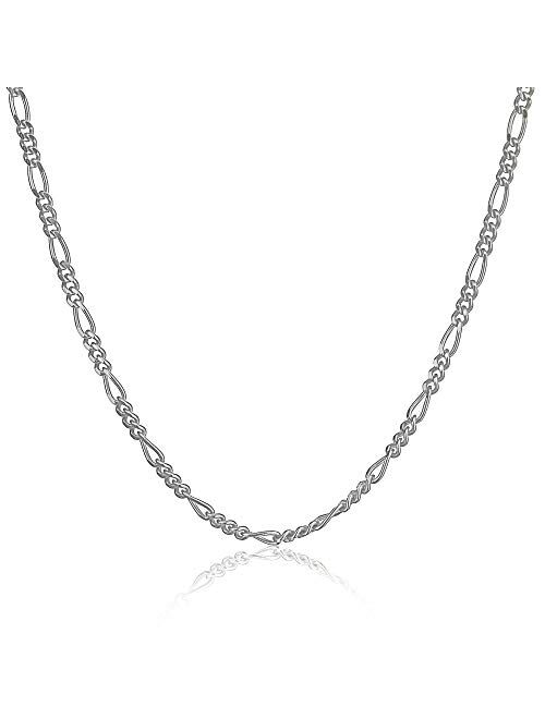 Kezef Creations Sterling Silver Italian Figaro Chain 1.5mm for Men, Women, Boys & Girls - 7 inch bracelet to 36 inch chain necklace chain