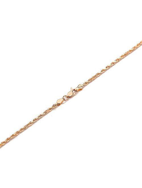 Floreo 10k Fine Gold 2.5mm Solid Diamond Cut Rope Chain Bracelet and Anklet