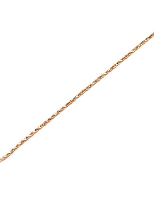Floreo 10k Fine Gold 2.5mm Solid Diamond Cut Rope Chain Bracelet and Anklet