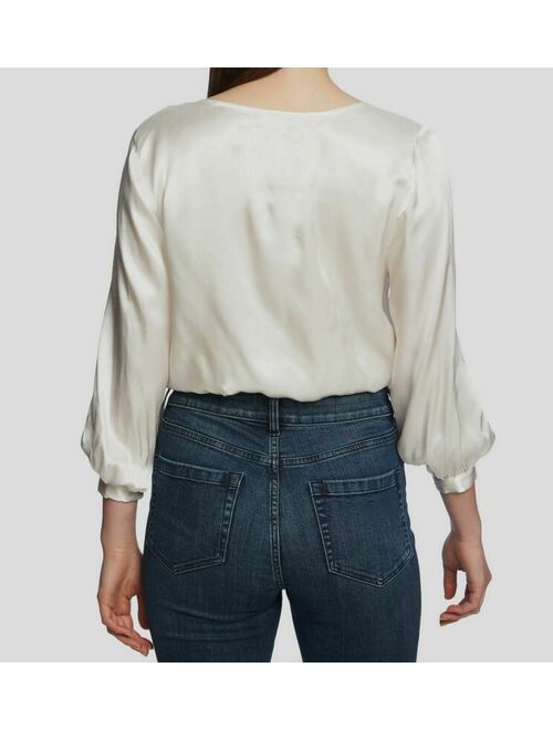 1.STATE $199 1. State Women's White Cropped Wrap Deep V-Neck Blouse Shirt Top Size M