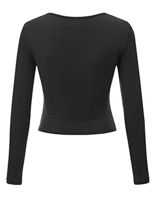 Lock and Love Women's Premium Short/Long Sleeve Deep V Neck Slim fit Cross Wrap Crop top Shirt-Made in USA