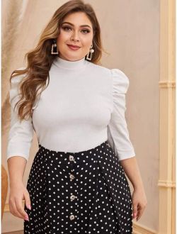 Plus Mock-Neck Leg-of-mutton Sleeve Top