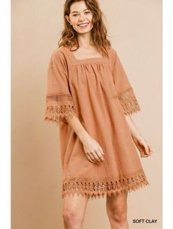 Umgee Bell Sleeve Square Neck cotton casual day boho dress