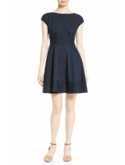 $392 Kate spade Women Blue Boat-Neck Cap-Sleeve Pocket Fit&Flare Dress Size XS