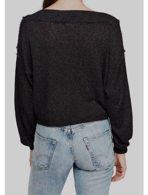 $180 Free People Women's Black Knit Boat-Neck Long-Sleeve Casual Top Size M