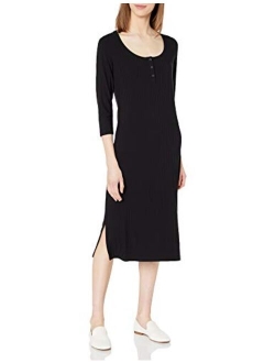 Amazon Brand - Daily Ritual Women's Rayon Spandex Wide Rib Scoop Neck Henley Dress