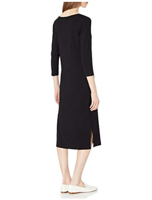 Amazon Brand - Daily Ritual Women's Rayon Spandex Wide Rib Scoop Neck Henley Dress
