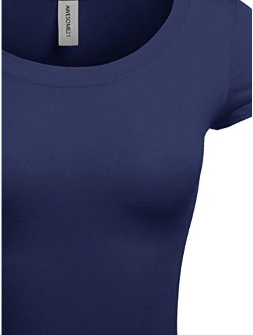 Women's Basic Solid Scoop Neck Slim Fit Short Sleeves Crop Tops
