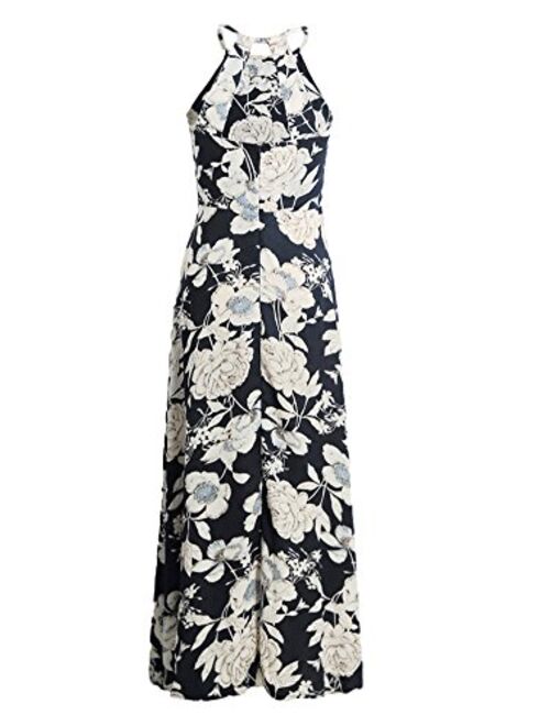 Romacci Women's Sleeveless Halter Neck Maxi Dress Vintage Floral Print Backless Beach Long Dresses S-5XL