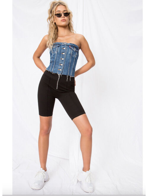 NWT LEVI'S Women Lace Up Strapless Denim Jean Corset Button Up Crop Top Small S
